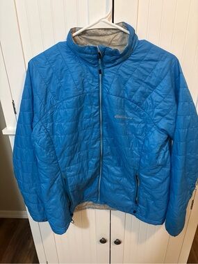 Eddie Bauer Reversible Quilted Lightweight Jacket Blue Gray Size L Hiking
